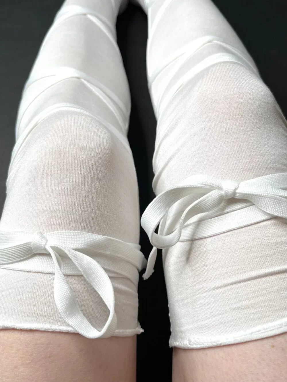 White Bandage Knee Socks OTK Mummy Costume Corset Lace Up Ballerina Halloween